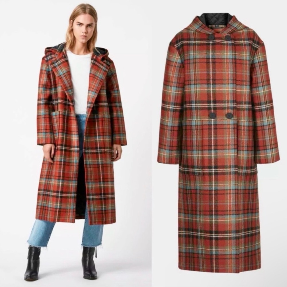 Allsaints Ebony Plaid Hooded Oversized
Long Coat - Picture 3 of 7
